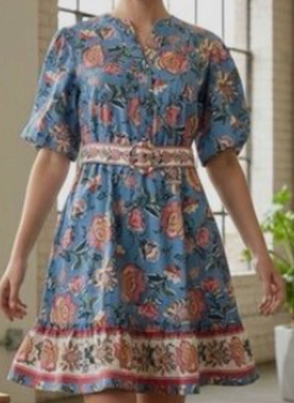 Joie Baja Blue Floral Puff Sleeve Dress sz 8 (no belt)
